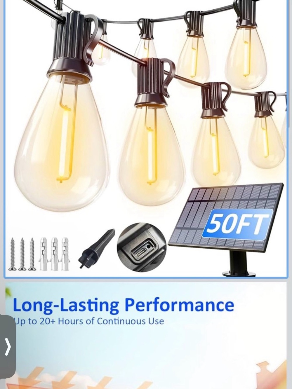 Solar String Light Kit with 50ft Cable - Warm White LED Outdoor Lighting